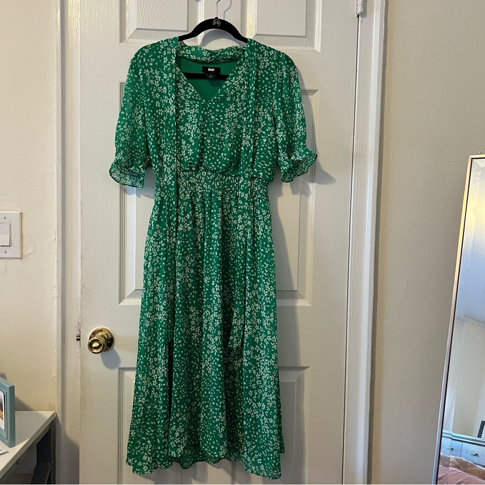 DKNY Green Floral Midi Dress